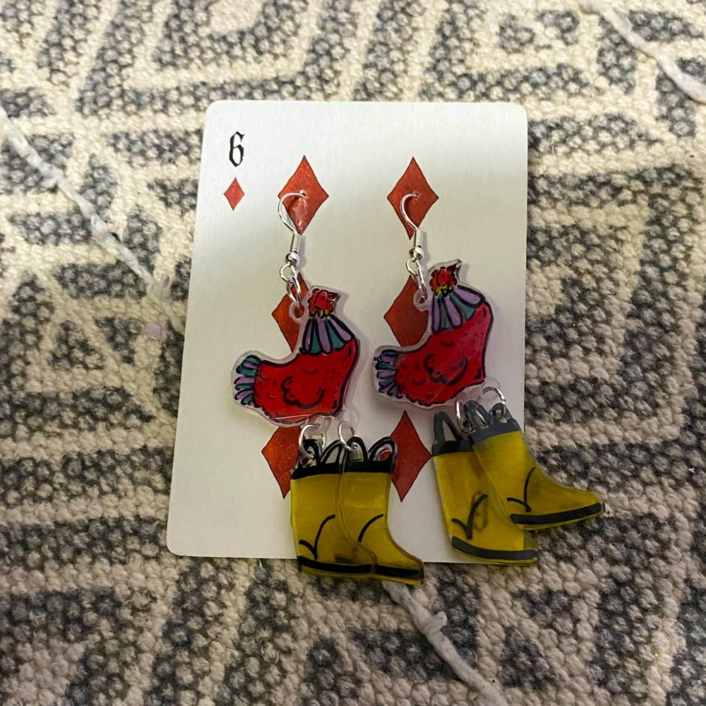 *3 for $12* Recycled Plastic Chicken Earrings